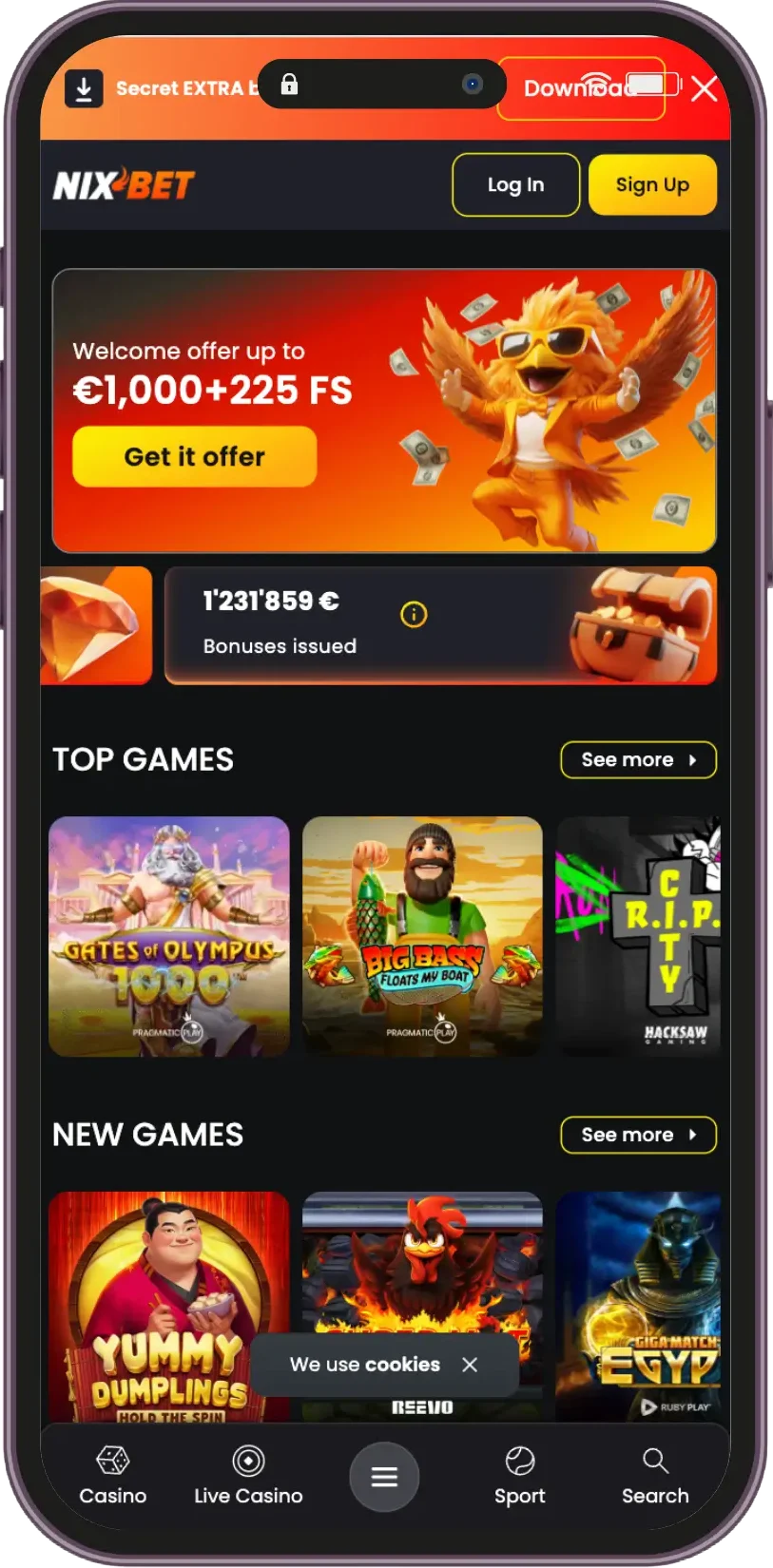 Nixbet op mobiel